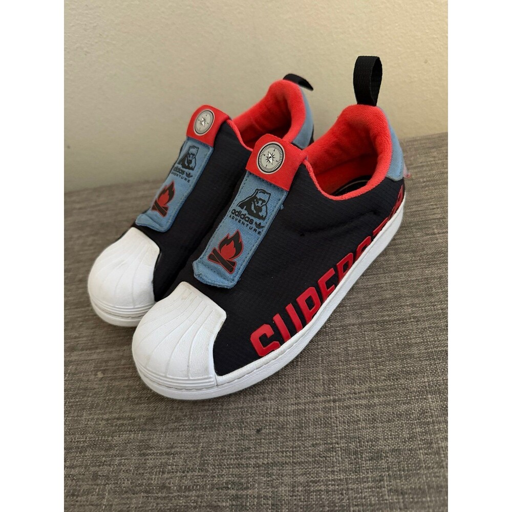 Youth Boy’s Adidas Superstar 360 X I Black & Bright Red Slip On Shoes Size 2 1/2